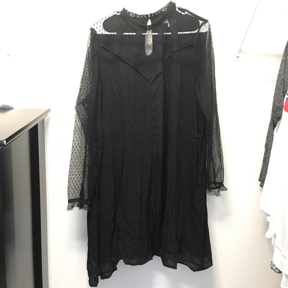 Black Mesh-Sleeved Dress